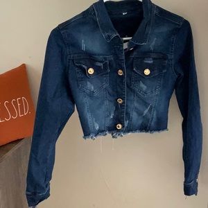 OPEN BACK JEAN JACKET W CHAIN DETAIL WOMEN SIZE XS